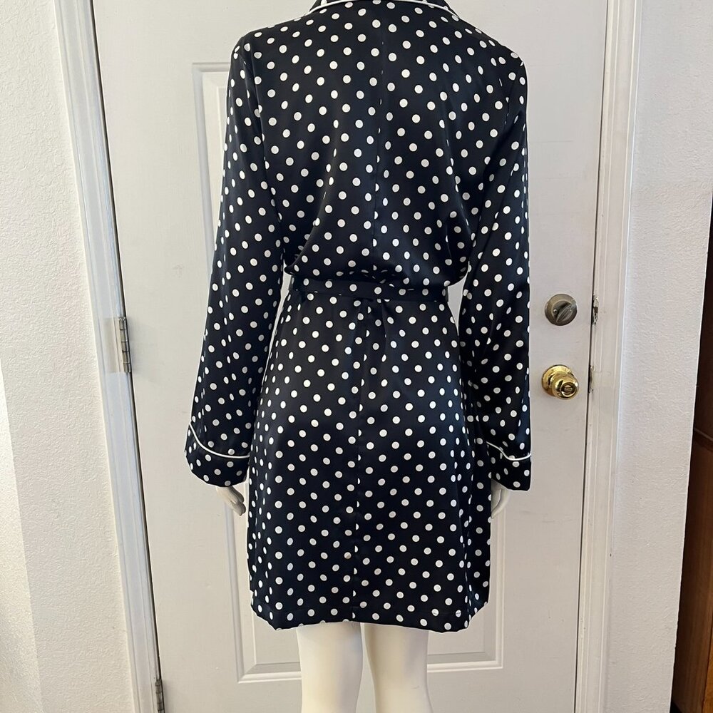 Victoria's Secret Woman's Black & White Polka Dot Satin Lounge Wear Robe Sz Med - Picture 4 of 8